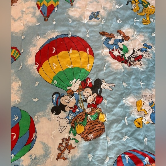 Vintage Mickey Minnie Pluto Goofy Air Balloon Twin Comforter Quilt Kids blanket - Picture 3 of 6